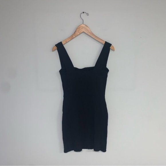 Reformation Laurena Knit Mini Dress Ribbed Black Square Neckline - Picture 7 of 13